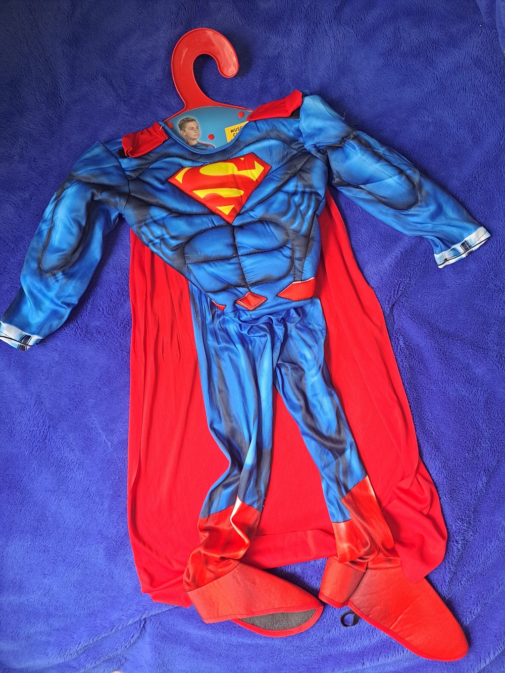 DC Superman Blue and Red Padded Muscle Chest Kids Costume with Cape
